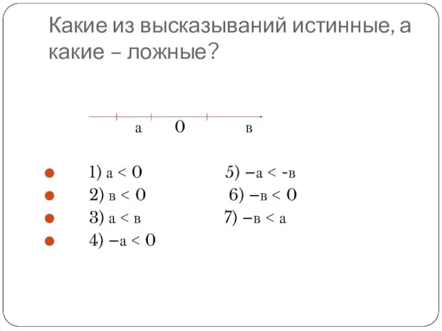 Какие из высказываний истинные, а какие – ложные? а 0 в