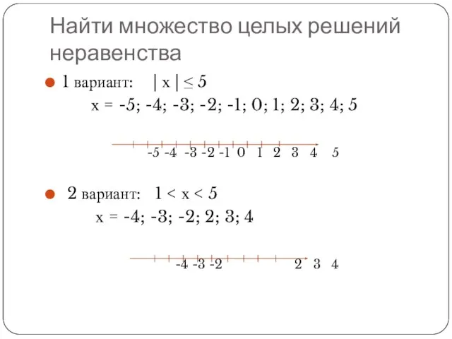 Найти множество целых решений неравенства 1 вариант: | х | ≤