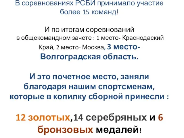 В соревнованиях РСБИ принимало участие более 15 команд! И по итогам