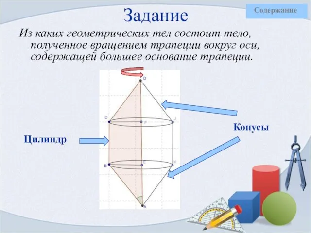 Задание Из каких геометрических тел состоит тело, полученное вращением трапеции вокруг