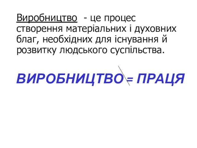 Виробництво - це процес створення матеріальних і духовних благ, необхідних для