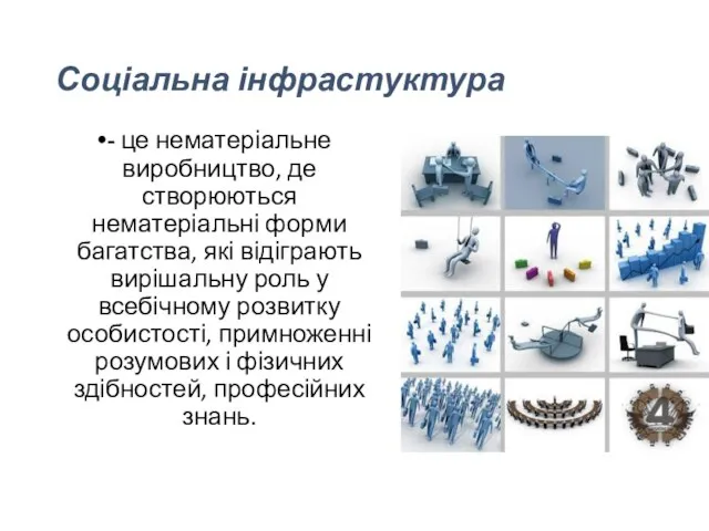 Соціальна інфрастуктура - це нематеріальне виробництво, де створюються нематеріальні форми багатства,