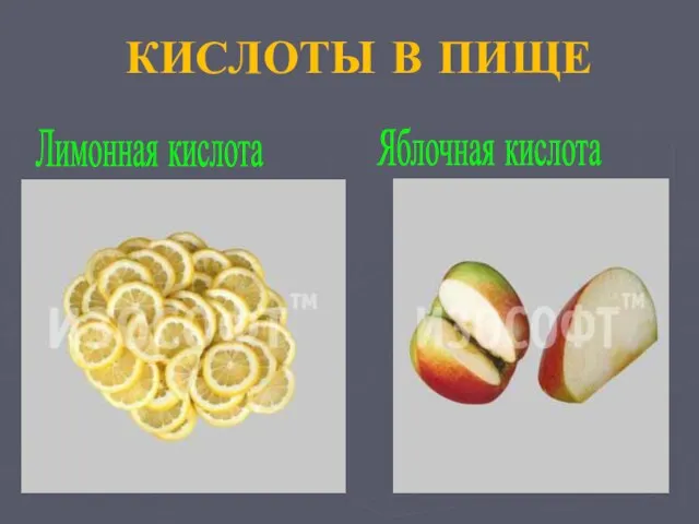 КИСЛОТЫ В ПИЩЕ Яблочная кислота Лимонная кислота