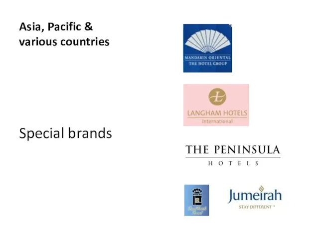 Asia, Pacific & various countries Special brands