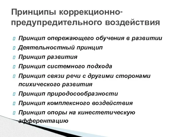 Принцип опережающего обучения в развитии Деятельностный принцип Принцип развития Принцип системного