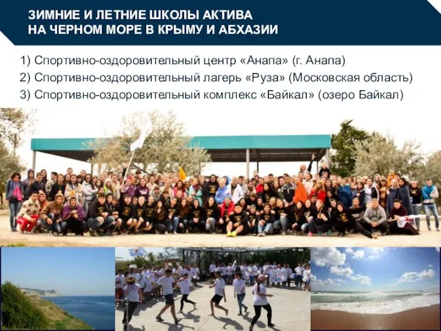 ЗИМНИЕ И ЛЕТНИЕ ШКОЛЫ АКТИВА НА ЧЕРНОМ МОРЕ В КРЫМУ И