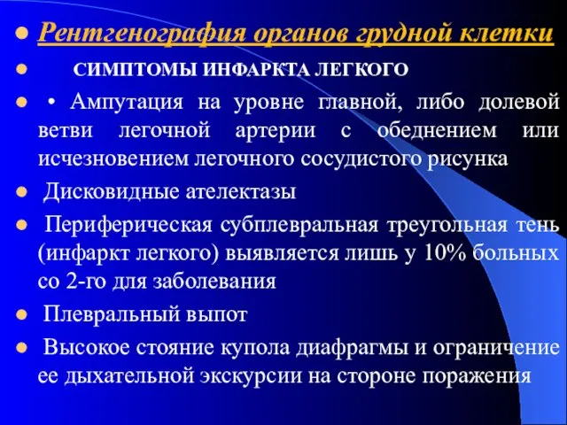 Рентгенография органов грудной клетки СИМПТОМЫ ИНФАРКТА ЛЕГКОГО • Ампутация на уровне