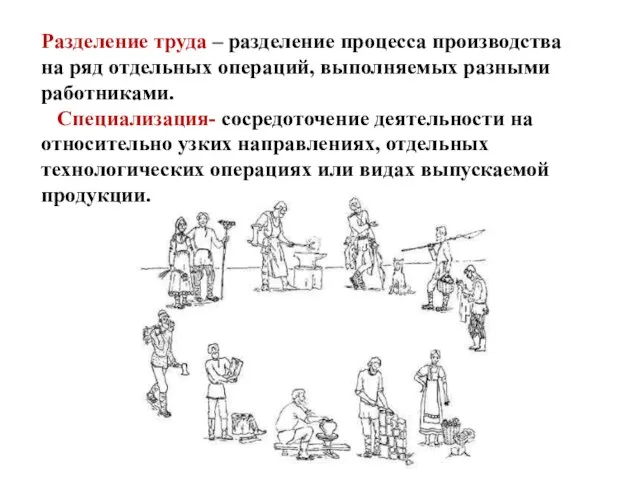 Разделение труда – разделение процесса производства на ряд отдельных операций, выполняемых