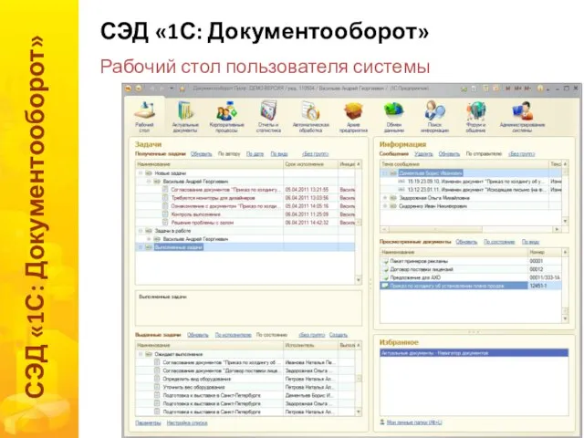 СЭД «1С: Документооборот» СЭД «1С: Документооборот» Рабочий стол пользователя системы