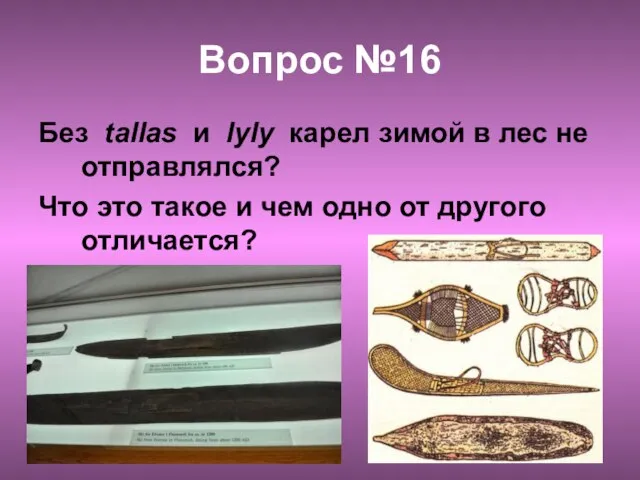 Вопрос №16 Без tallas и lyly карел зимой в лес не