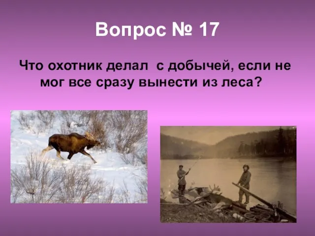 Вопрос № 17 Что охотник делал с добычей, если не мог все сразу вынести из леса?