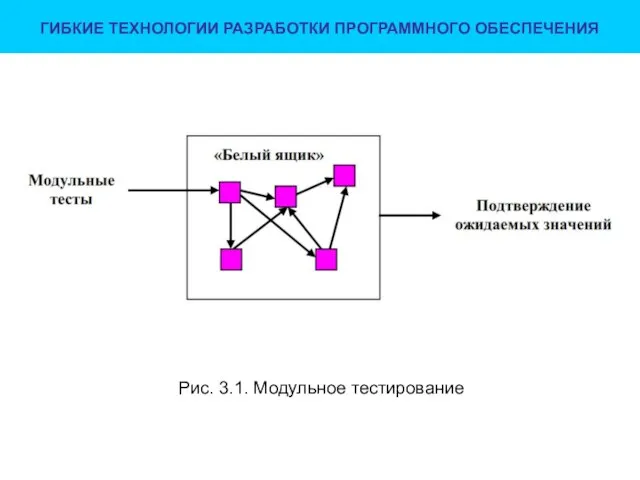 ГИБКИЕ ТЕХНОЛОГИИ РАЗРАБОТКИ ПРОГРАММНОГО ОБЕСПЕЧЕНИЯ Рис. 3.1. Модульное тестирование