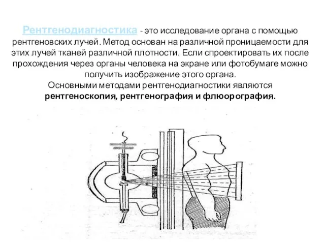 Рентгенодиагностика - это исследование органа с помощью рентгеновских лучей. Метод основан