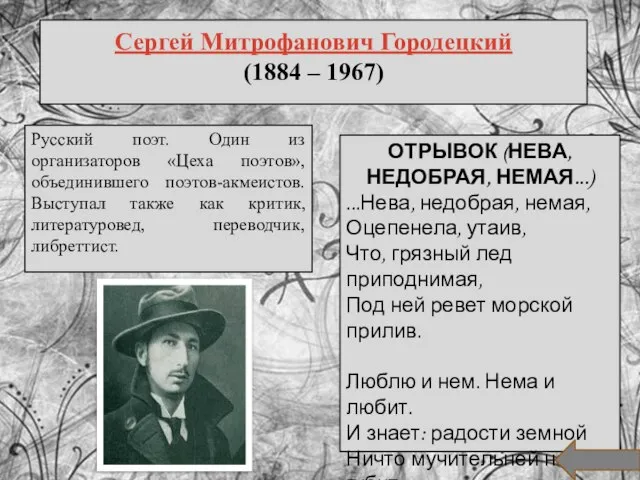 Сергей Митрофанович Городецкий (1884 – 1967) Русский поэт. Один из организаторов