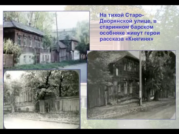 На тихой Старо-Дворянской улице, в старинном барском особняке живут герои рассказа «Княгиня»