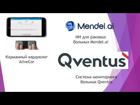Карманный кардиолог AliveCor ИИ для раковых больных Mendel.ai Система мониторинга больных Qventus