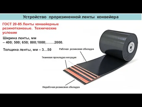 Устройство прорезиненной ленты конвейера ГОСТ 20-85 Ленты конвейерные резинотканевые. Технические условия