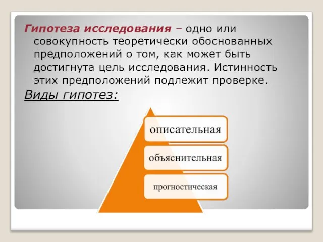 Гипотеза исследования – одно или совокупность теоретически обоснованных предположений о том,