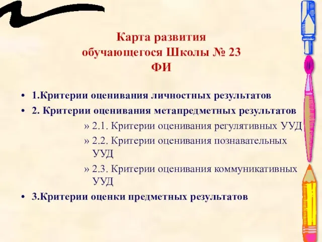 Карта развития обучающегося Школы № 23 ФИ 1.Критерии оценивания личностных результатов