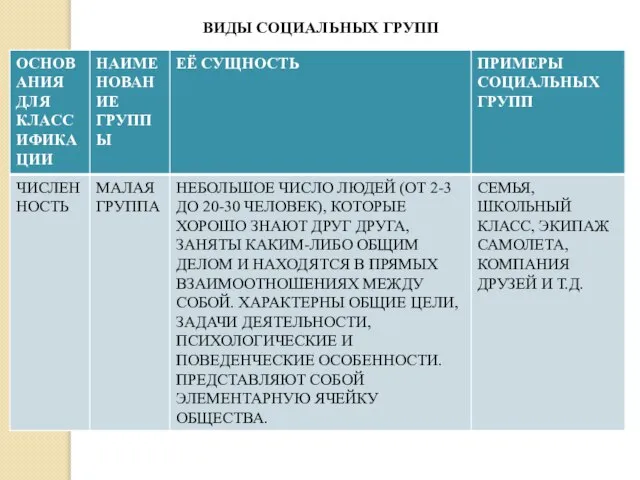 ВИДЫ СОЦИАЛЬНЫХ ГРУПП