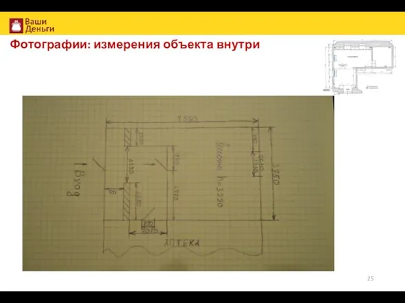 Фотографии: измерения объекта внутри