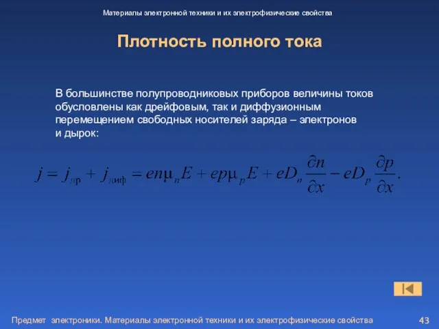 Предмет электроники. Материалы электронной техники и их электрофизические свойства Плотность полного