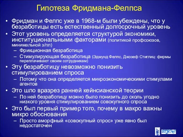 Гипотеза Фридмана-Фелпса Фридман и Фелпс уже в 1968-м были убеждены, что