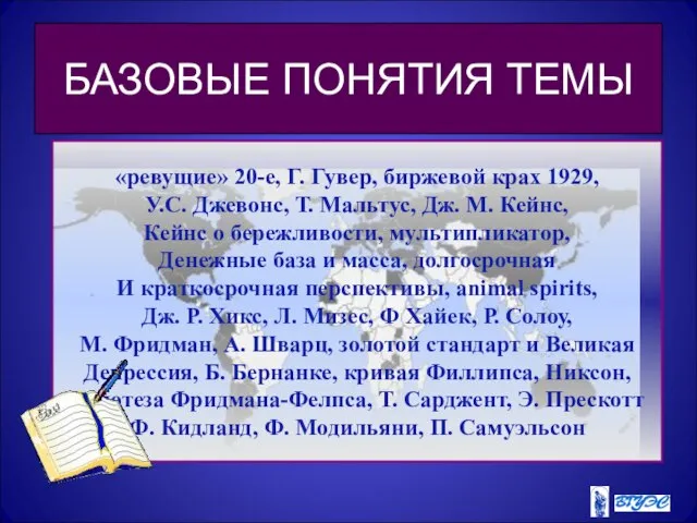 БАЗОВЫЕ ПОНЯТИЯ ТЕМЫ «ревущие» 20-е, Г. Гувер, биржевой крах 1929, У.С.