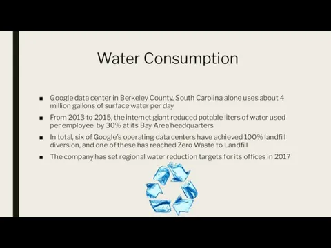 Water Consumption Google data center in Berkeley County, South Carolina alone