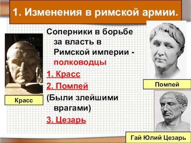 1. Изменения в римской армии. Соперники в борьбе за власть в