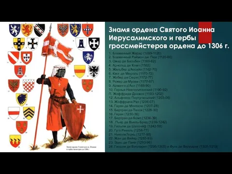 Знамя ордена Святого Иоанна Иерусалимского и гербы гроссмейстеров ордена до 1306