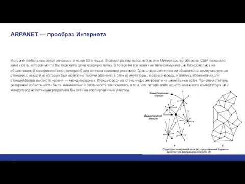 ARPANET — прообраз Интернета История глобальных сетей началась в конце 50-х