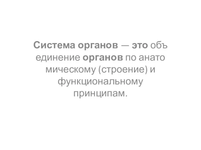 Система органов — это объединение органов по анатомическому (строение) и функциональному принципам.