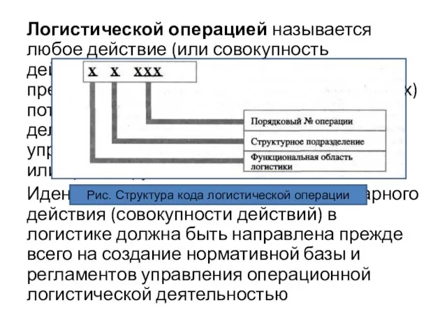 Логистической операцией называется любое действие (или совокупность действий), связанное с возникновением