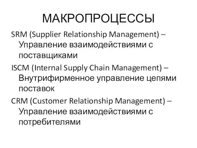 МАКРОПРОЦЕССЫ SRM (Supplier Relationship Management) – Управление взаимодействиями с поставщиками ISCM