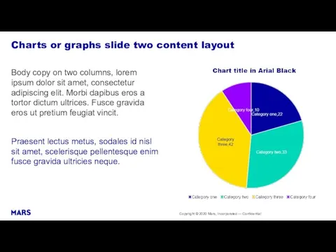 Charts or graphs slide two content layout Body copy on two