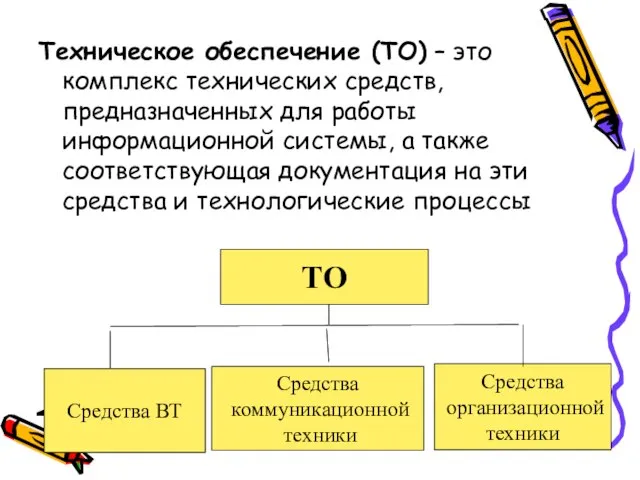 Техническое обеспечение (ТО) – это комплекс технических средств, предназначенных для работы