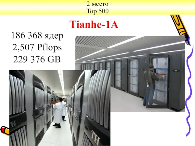 Tianhe-1A 2 место Тор 500 186 368 ядер 2,507 Pflops 229 376 GB