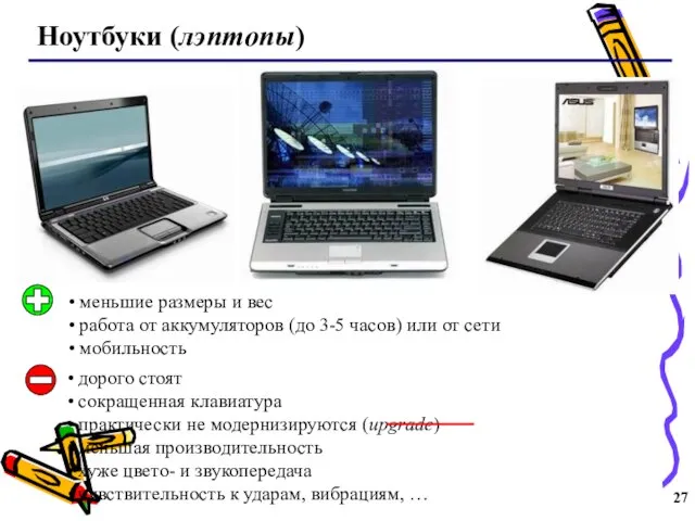 Ноутбуки (лэптопы) меньшие размеры и вес работа от аккумуляторов (до 3-5