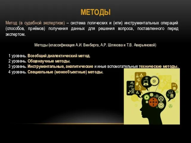 МЕТОДЫ Метод (в судебной экспертизе) – система логических и (или) инструментальных