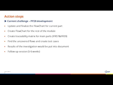 Action steps Current challenge – PP28 development Update and finalize the