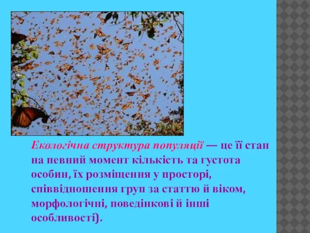 Екологічна структура популяції — це її стан на певний момент кількість