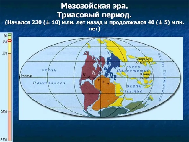 Мезозойская эра. Триасовый период. (Начался 230 (± 10) млн. лет назад