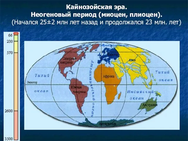 Кайнозойская эра. Неогеновый период (миоцен, плиоцен). (Hачался 25±2 млн лет назад и продолжался 23 млн. лет)