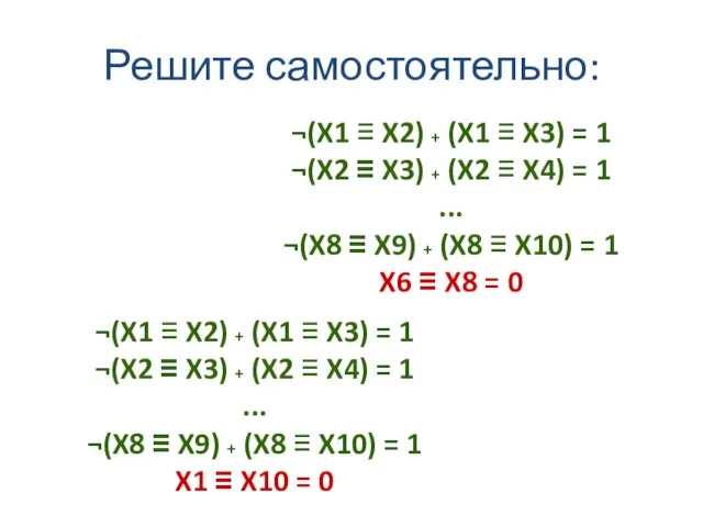 ¬(X1 ≡ X2) + (X1 ≡ X3) = 1 ¬(X2 ≡