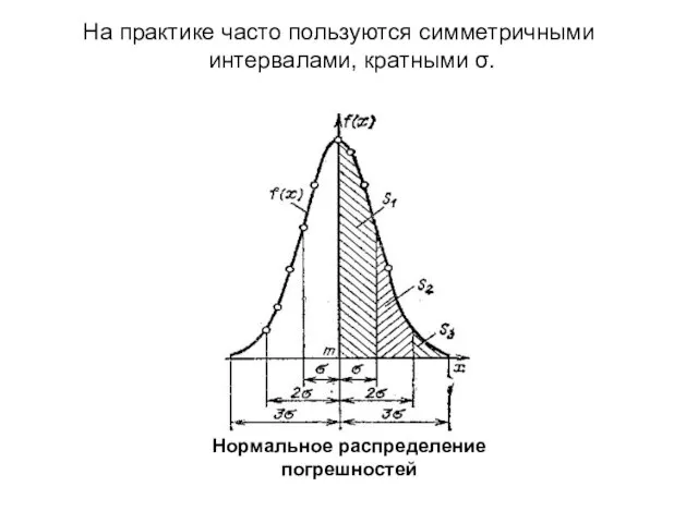 На практике часто пользуются симметричными интервалами, кратными σ.