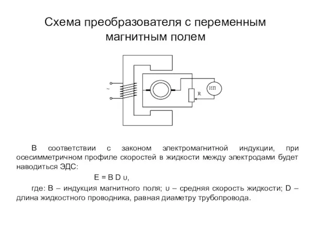 Схема преобразователя с переменным магнитным полем В соответствии с законом электромагнитной