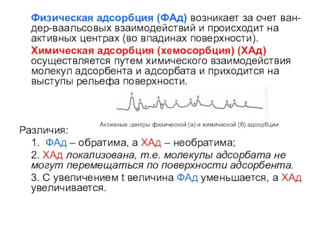 Физическая адсорбция (ФАд) возникает за счет ван-дер-ваальсовых взаимодействий и происходит на