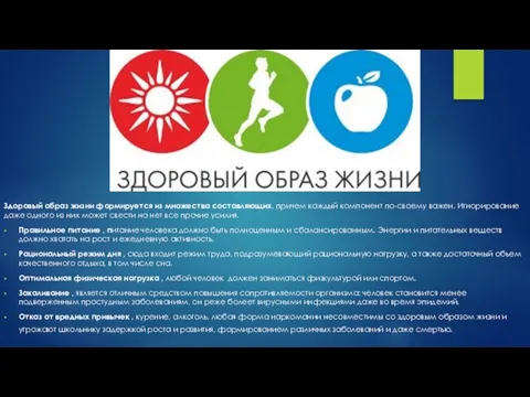 Здоровый образ жизни формируется из множества составляющих, причем каждый компонент по-своему