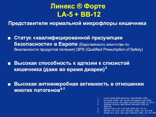 Представители нормальной микрофлоры кишечника Статус «квалифицированной презумпции безопасности» в Европе (Европейского